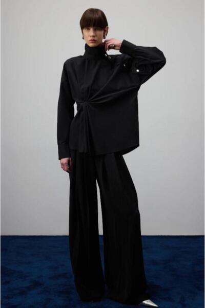 Touche Asimetrik Poplin Gömlek Siyah