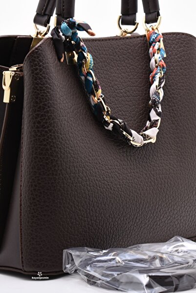 Jasmin Brown Three-Compartment Women's Shoulder Bag with Shoulder Strap