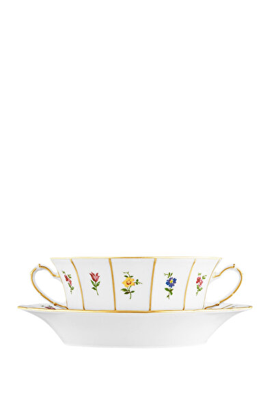 FÜRSTENBERG Grecque Mille Fleurs Porselen Çorba Kasesi ve Tabağı 17 cm