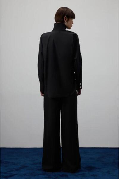 Touche Asimetrik Poplin Gömlek Siyah