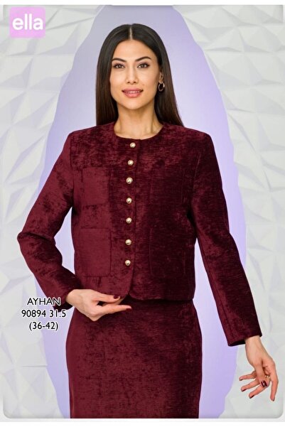 AYHAN Buttoned Velvet Chiffon Skirt Suit