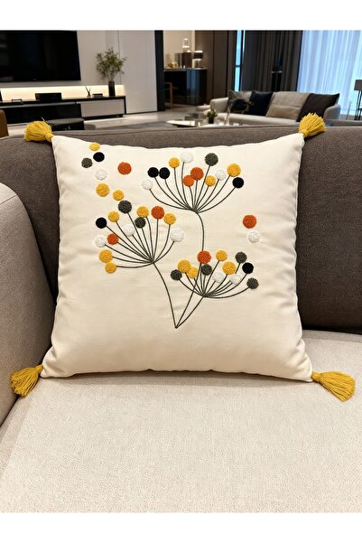 MACASA Single Punch Embroidered 100% Cotton White Fabric Throw Pillow Cover