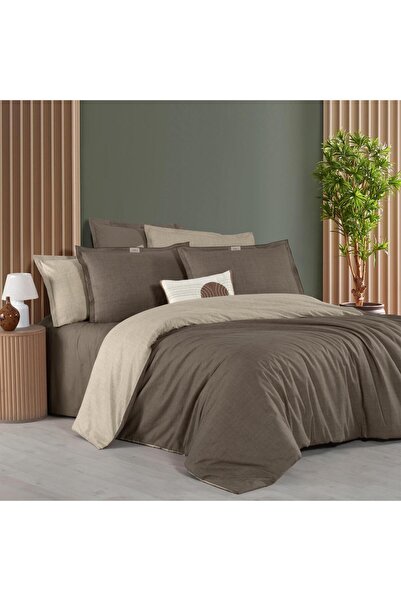 Sarev Solo Tone Double 100% Cotton Duvet Cover Set Mocha