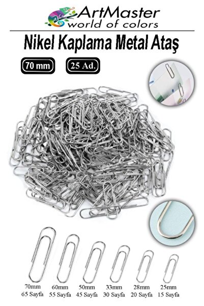 Artmaster Metalna velika spajalica za papir 70 mm 25 komada 1 paket poniklana...