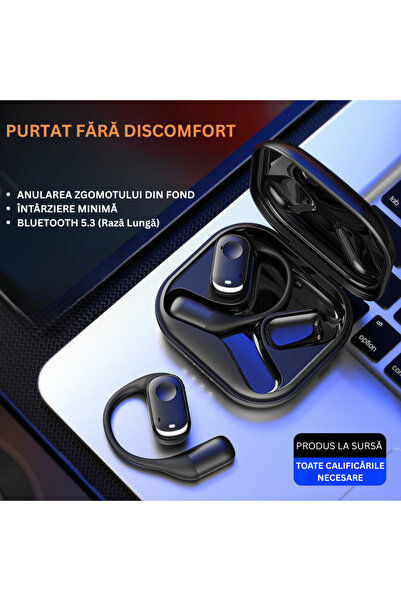 PORTTER Portter® Open-Ear Wireless Headphones – Y30, Bluetooth 5.3, Battery life-up to 6 h/Case-42 h, Black/Beige