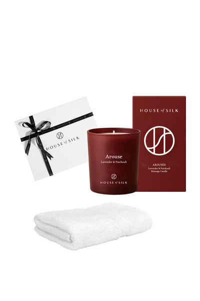 House of Silk Arouse Spa Beyaz Pamuklu Havlu ve Masaj Mumu 2'li Set