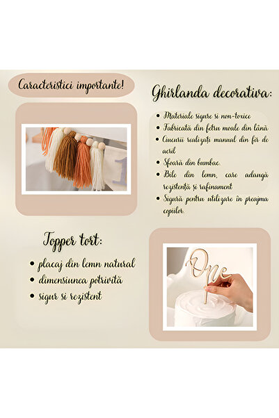 Arelair Magic Box Baby First Birthday Set, 3 Pieces, Balloon 1, Garland, Topper One, White and Brown