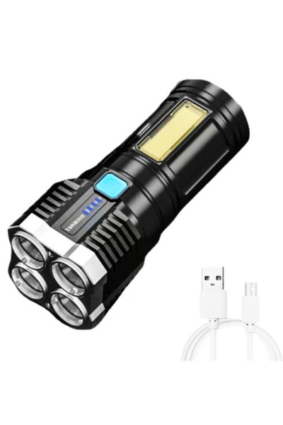 OEM Flashlight with 4 LEDs, rechargeable via USB, super bright, 300m range