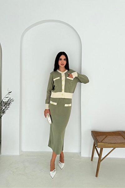 Noi Belis Crew Neck Cardigan Midi Skirt Knitwear Bottom-Top Set Aw25Au0039