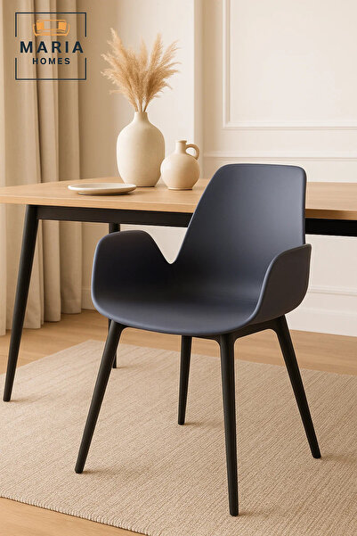 MARIA HOMES Grey Plastic Armchair – Modern Curved Seat Chair with Black Legs for Indoor & Outdoor Use