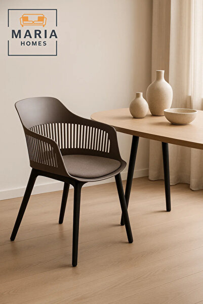 MARIA HOMES Coffee Plastic Armchair with Black Legs Modern Ventilated Backrest Chair Indoor & Outdoor Seating