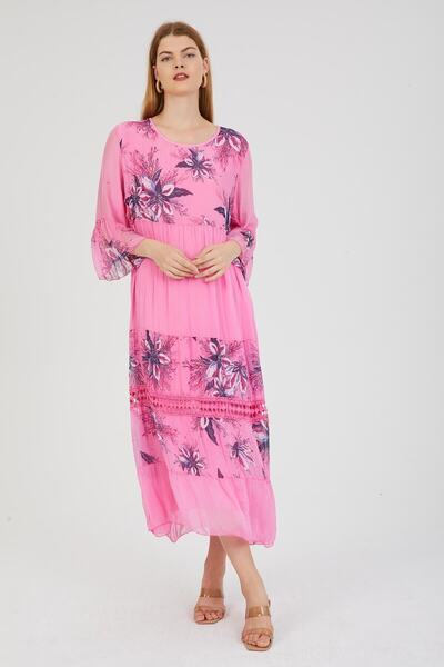 della moor Ροζ ιταλικό φόρεμα με λουλουδάτο σχέδιο με επένδυση από μετάξι