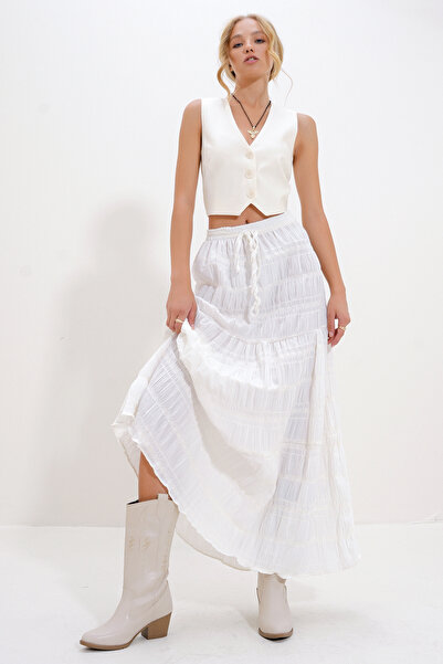 Trend Alaçatı Stili Women's White Lace Detailed Bohemian Skirt Alc-X12708