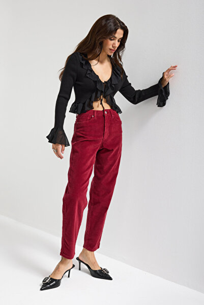 its basic Women's Burgundy Color 26W5-35 Relax Fit Flexible Fabric Thin F Corded Fabric Velvet Velvet Fabric Trousers