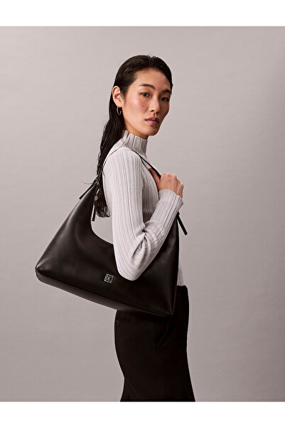 Calvin Klein Emblem Logo Smooth Leather Shoulder Bag