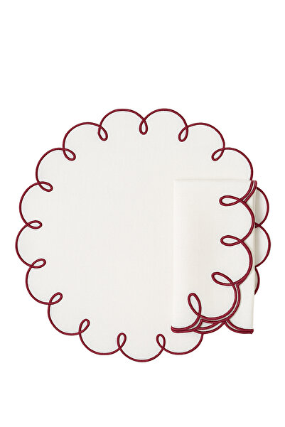 Mariaida home Lisboa Beyaz Bordo Keten Amerikan Servis ve Peçete Seti