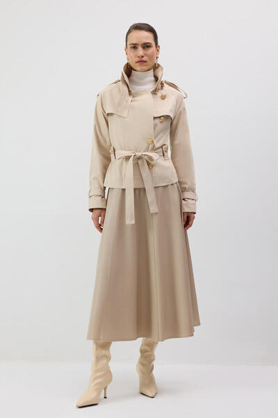 Touché Privé Kisa Belted K Double-Breasted Trench Coat