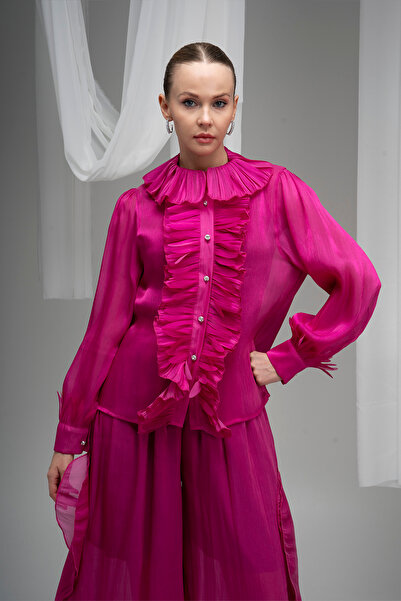 Lila Rose Fırfırlı Haraketli Organze Gömlek