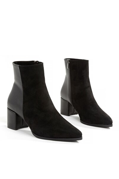 Modabuymus Black Suede Short Thick Heeled Women's Boots Hudson