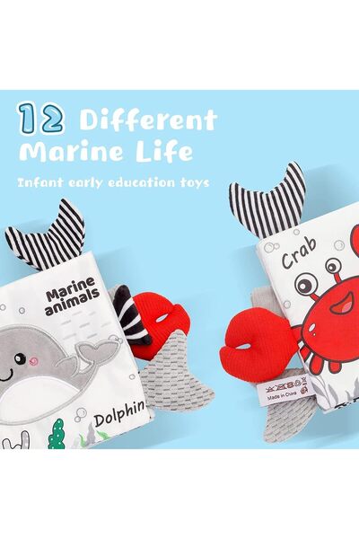 Generic X-Spring Soft Fabric Sensory Crinkle Baby Book - Touch & Feel Marine Animals, 6-18 Months