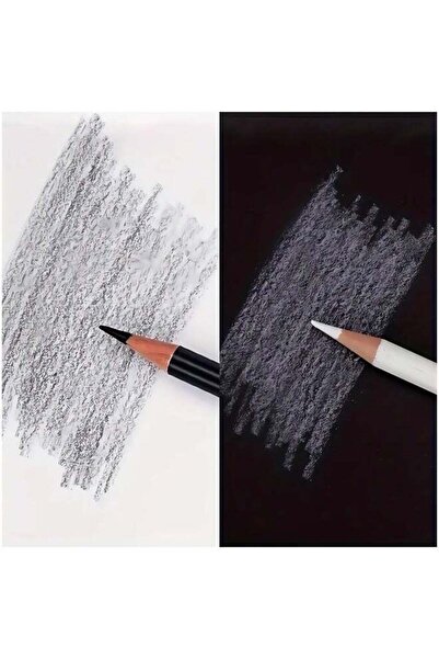 Generic Set of 6 White Charcoal Pencils — Erasable, Medium Tip, Wood Texture for Artists