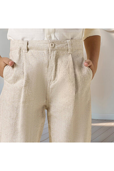 Juniors Solid Pants with Pockets and Button Closure