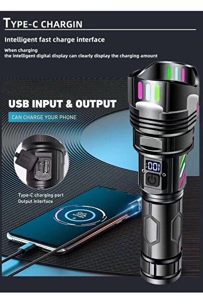 Generic Rechargeable LED Flashlights, Super Bright Zoomable Flashlight with 5 Modes, with LCD display