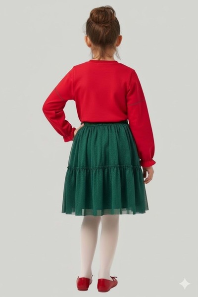 wakawakakidsstore Red Green Christmas Tree Printed Girls Skirted Suit