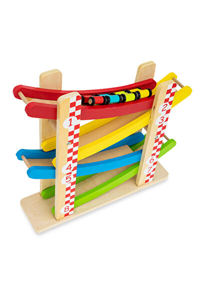 Nurio Wooden Race Track with Lanes and Racing Cars -