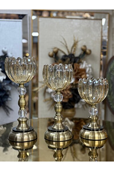 city gold 3'LÜ ESKİTME DEKORATİF ŞAMDAN 35-30-25 CM
