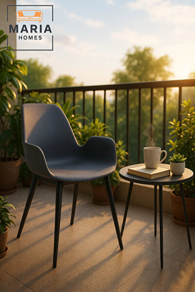 MARIA HOMES Grey Plastic Armchair – Modern Curved Seat Chair with Black Legs for Indoor & Outdoor Use