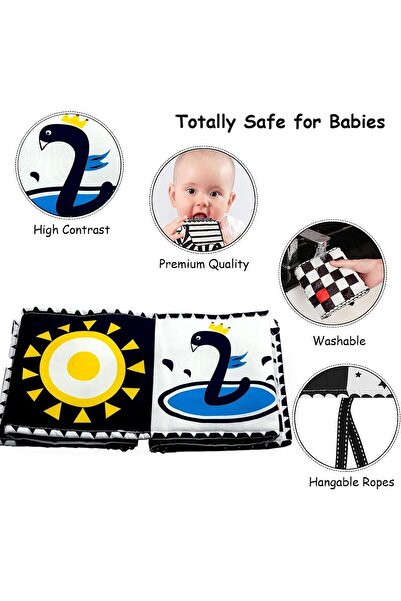 X SPRING Soft High-Contrast Baby Cloth Books, Black & White Sensory Crinkle for Tummy Time