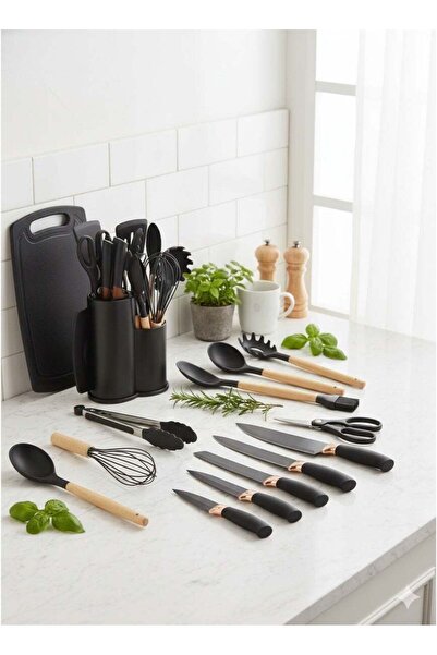 ZeeSquare مجموعة أدوات المطبخ والسكاكين من 19 قطعة - سيليكون غير لاصق بمقابض ...