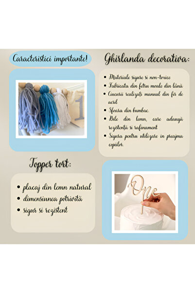 Arelair Magic Box Baby 1 Year Decoration Set, 3 Pieces, Balloon 1, Garland, Topper One, Gift, White, Blue