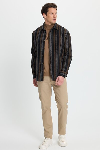 Tudors Men's Relax Fit Comfortable Cut Sports Collar Striped Lumberjack Shirt