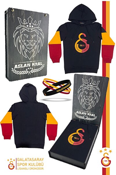 Galatasaray Orijinal Lisanslı Logo Siyah Kapüşonlu Çocuk Sweat Bileklik Set H...