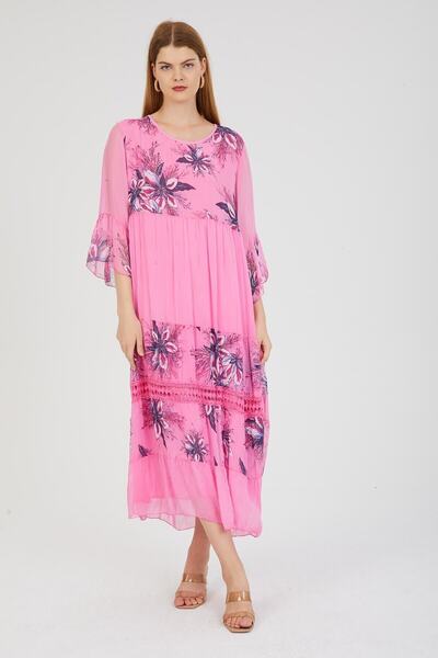 della moor Ροζ ιταλικό φόρεμα με λουλουδάτο σχέδιο με επένδυση από μετάξι