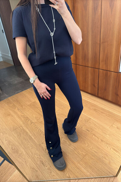 MAGARDE Buttoned Leggings - Dark Blue