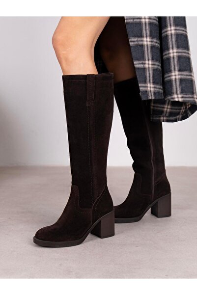 ECENİN BUTİĞİ Nives Kahve Süet Hakiki Deri Kadın Çizme