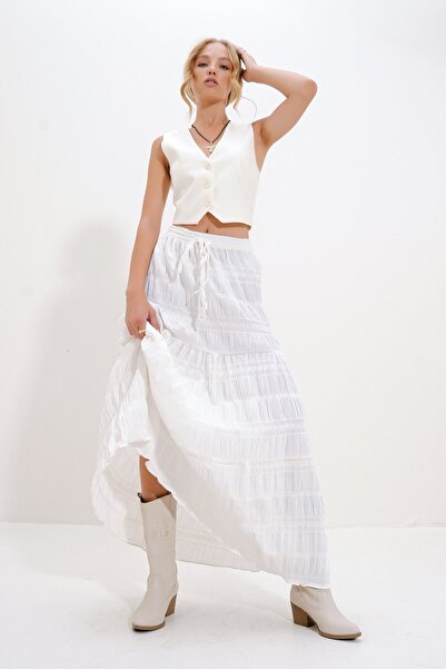 Trend Alaçatı Stili Women's White Lace Detailed Bohemian Skirt Alc-X12708