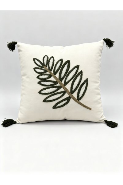MACASA Single Punch Embroidered 100% Cotton White Fabric Throw Pillow Cover