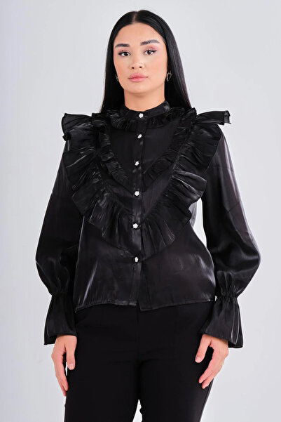 Lila Rose Fırfırlı Saten Organze Gömlek