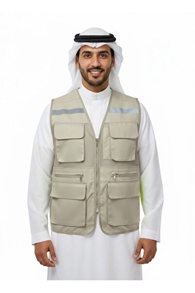 Generic Men's Multi-Pocket Work Vest in Black | Lightweight Mesh Safety Vest with Reflective Strip