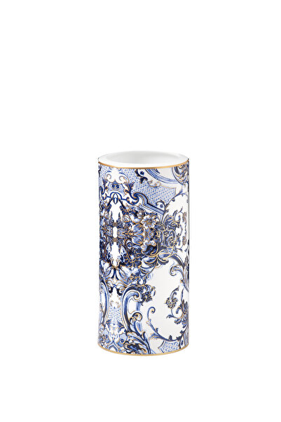 Roberto Cavalli Azulejos Mavi Beyaz Desenli Porselen Vazo