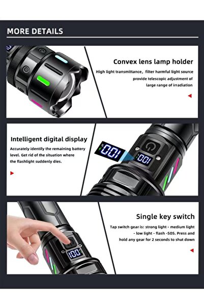 Generic Rechargeable LED Flashlights, Super Bright Zoomable Flashlight with 5 Modes, with LCD display