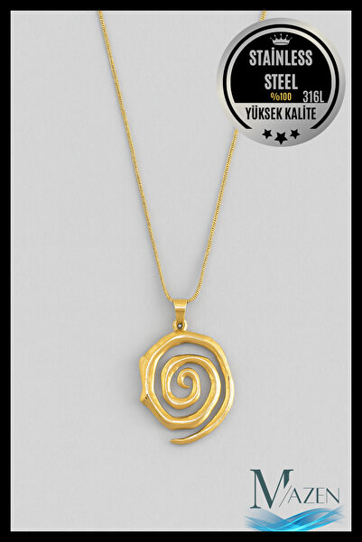 MAZEN Spiral Model Altın Kaplama Çelik Kolye | 316L Stainless Steel | Dayanık...