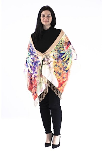 L-line fashion Șal de mătase, imprimeu pictat, căptușit cu cașmir, multicolor, 190 x 50 cm