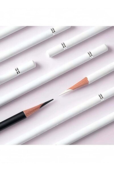 Generic Set of 6 White Charcoal Pencils — Erasable, Medium Tip, Wood Texture for Artists
