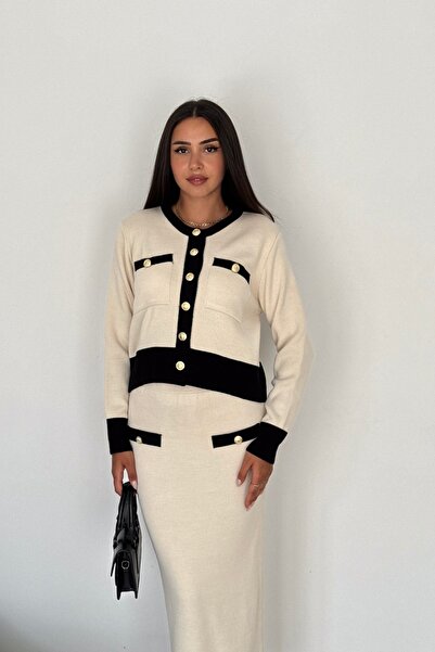 Noi Belis Crew Neck Cardigan Midi Skirt Knitwear Bottom-Top Set Aw25Au0039