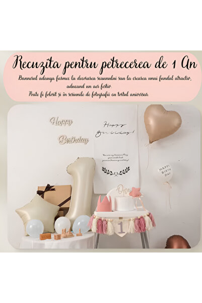 Arelair Magic Box Baby 1 Year Decoration Set, 3 Pieces, Balloon 1, Garland, Topper One, Gift, White and Pink